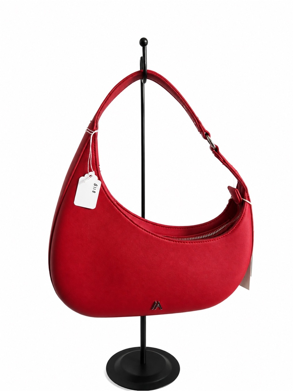 Red Crescent Shoulder Bag with Subtle Logo